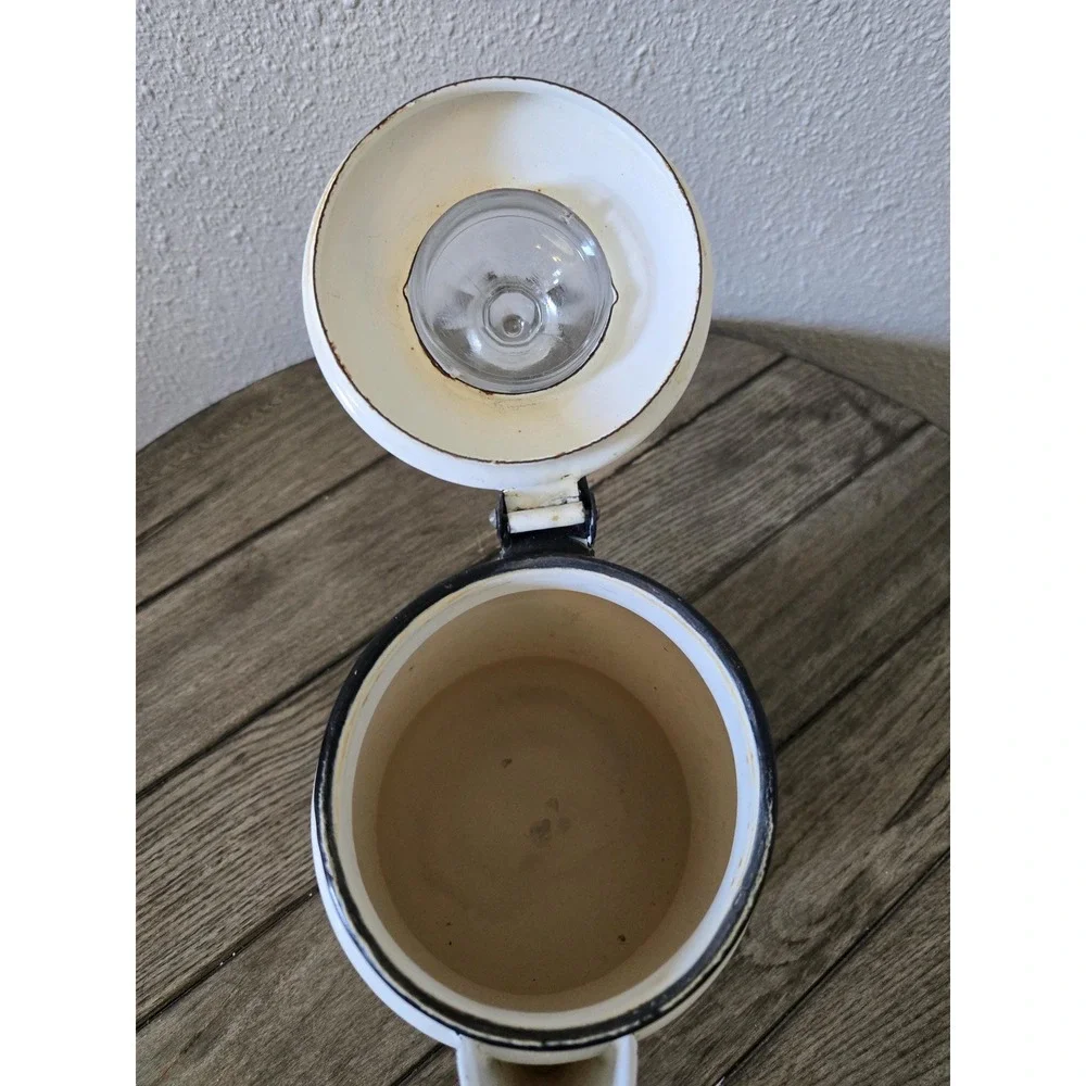 Vintage White & Black Enamelware Coffee Pot Percolator Camping Farmhouse Retro